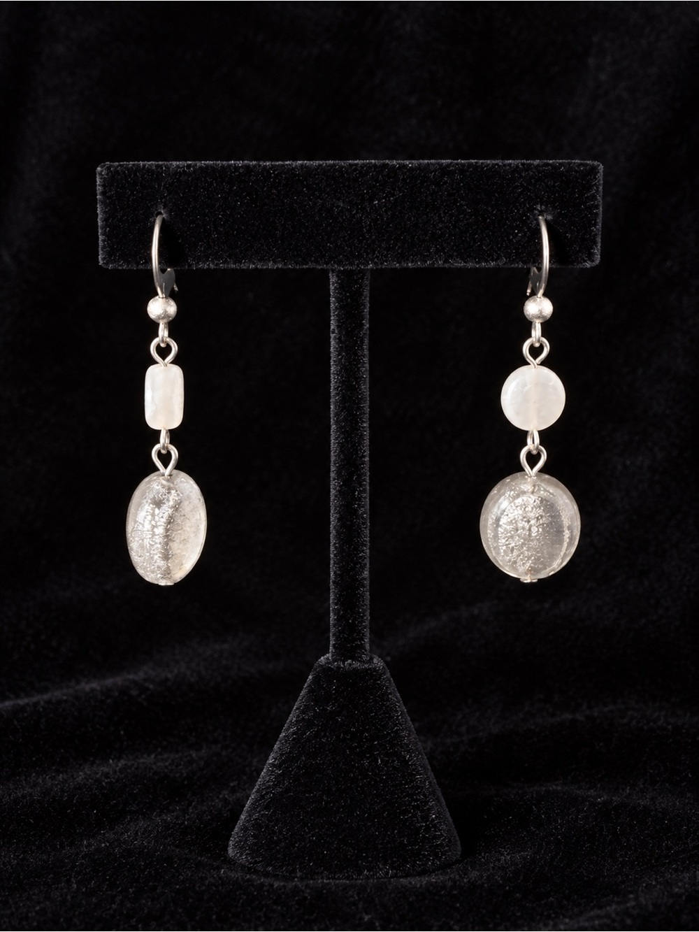 Elegant White and Silver Dangle Drop Earrings